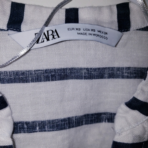 ZARA Linen Striped Button Down Blouse - Picture 5 of 6